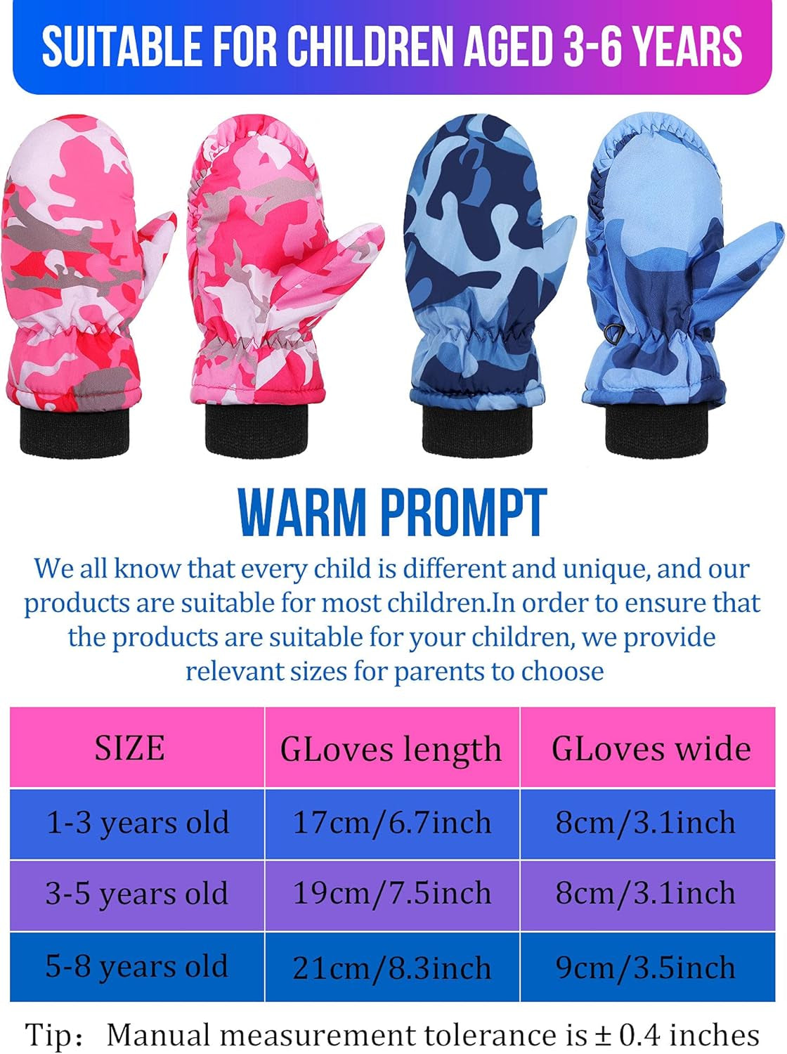 4 Pairs Kids Winter Waterproof Gloves Toddler Infant and Baby Mittens Snow Warm Gloves Kids Ski Gloves for Kids Boy (Natural Style,3-5 Years)