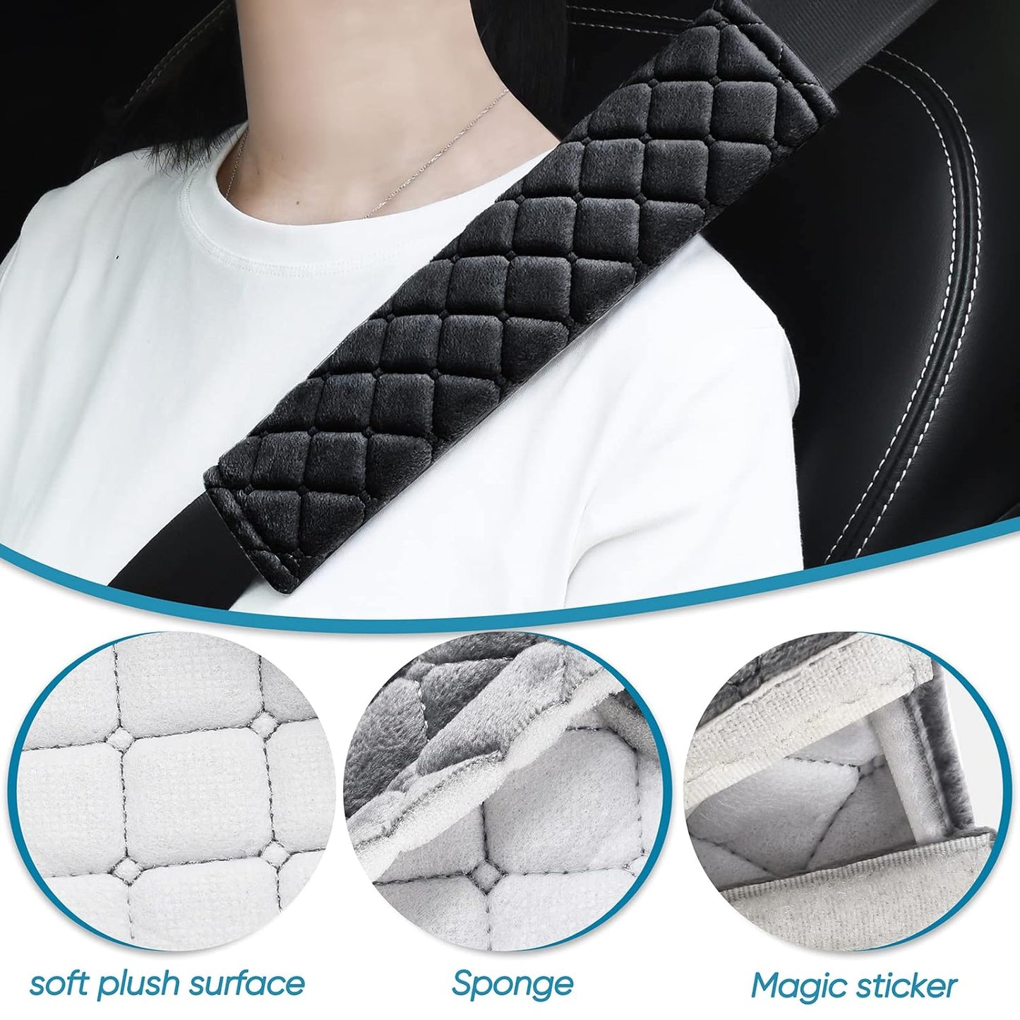 2Pcs Car Seat Belt Cover Pads, Shoulder Seatbelt Pads Cover, Safety Belt Strap Shoulder Pad for Adults and Children(Black)