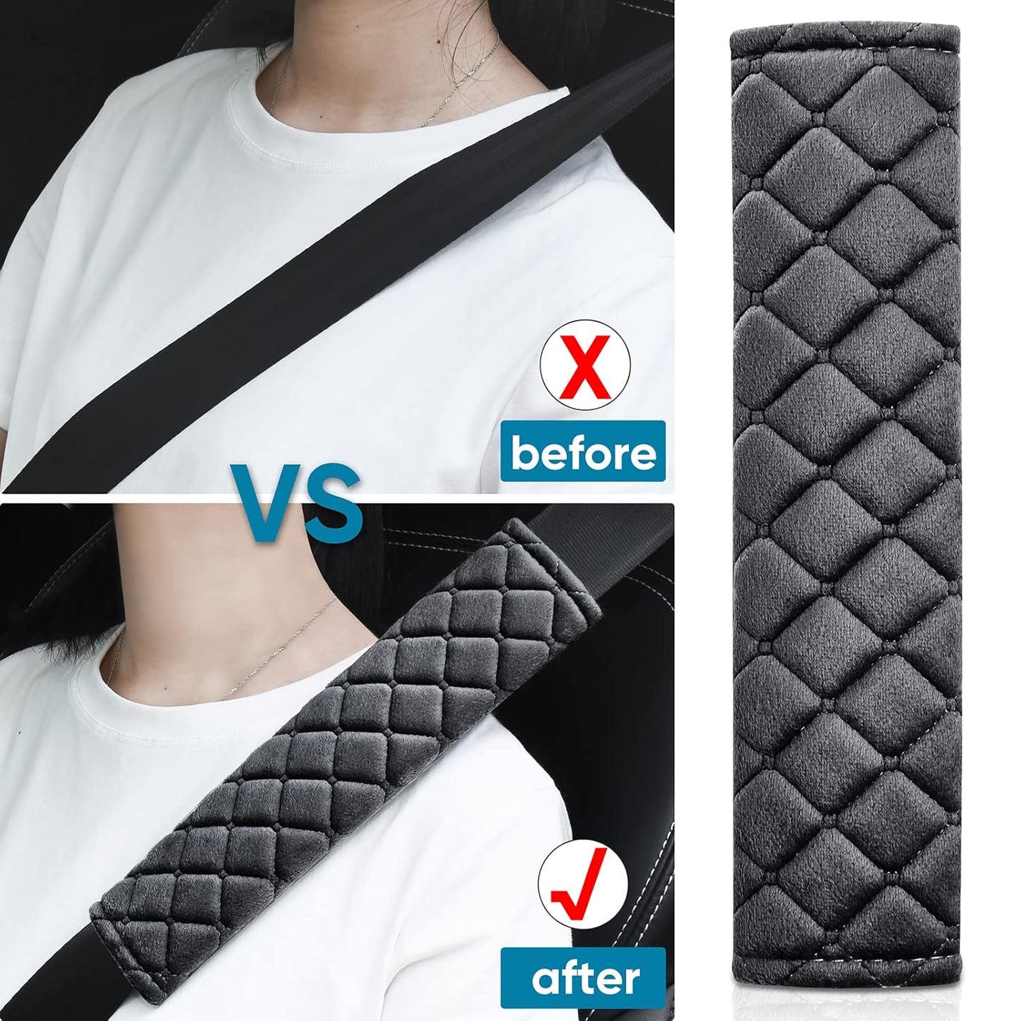 2Pcs Car Seat Belt Cover Pads, Shoulder Seatbelt Pads Cover, Safety Belt Strap Shoulder Pad for Adults and Children(Black)