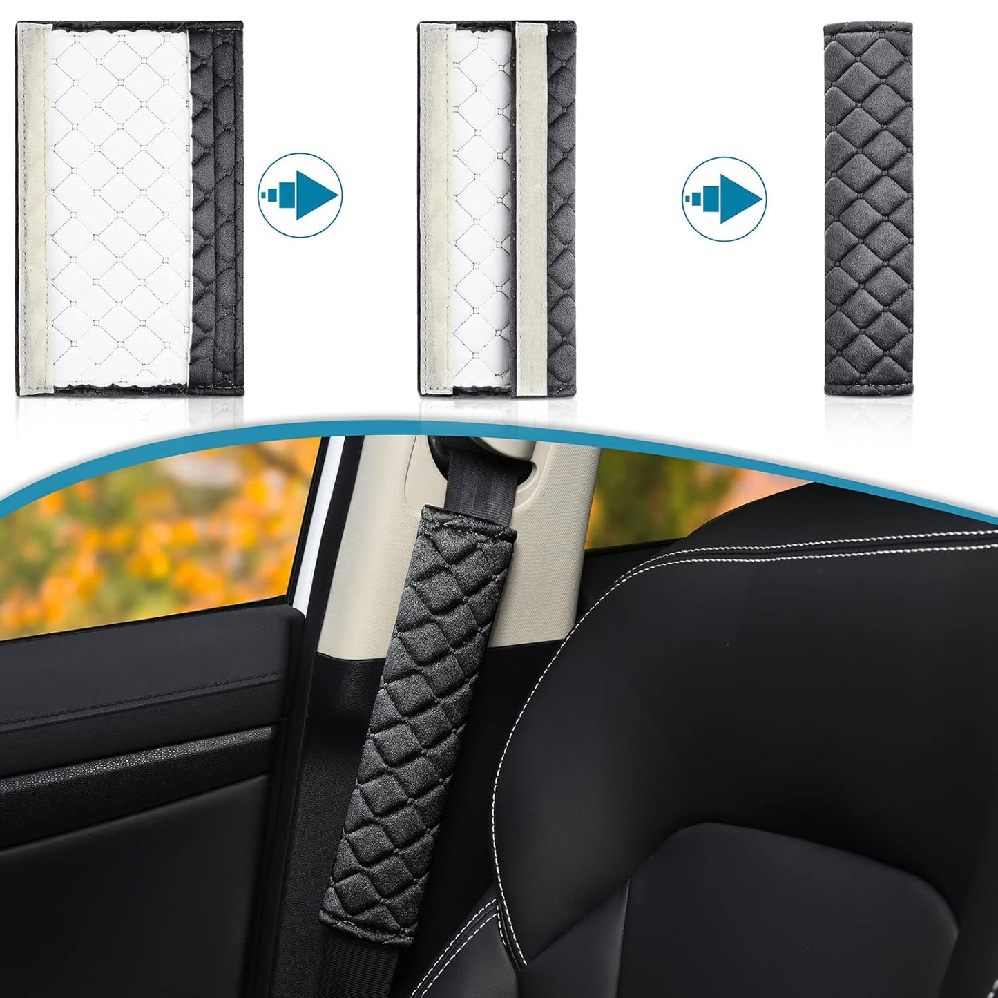 2Pcs Car Seat Belt Cover Pads, Shoulder Seatbelt Pads Cover, Safety Belt Strap Shoulder Pad for Adults and Children(Black)