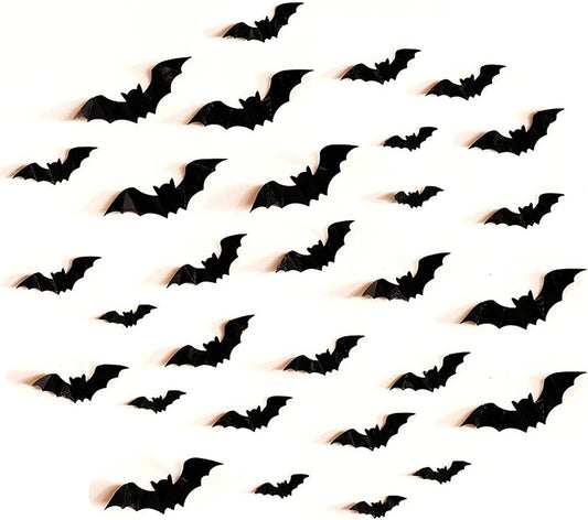 160Pcs 3D Bats Stickers for Halloween Party Supplies - Waterproof Scary Wall Decals, DIY Home Window Decor, Removable Indoor Outdoor Decorations