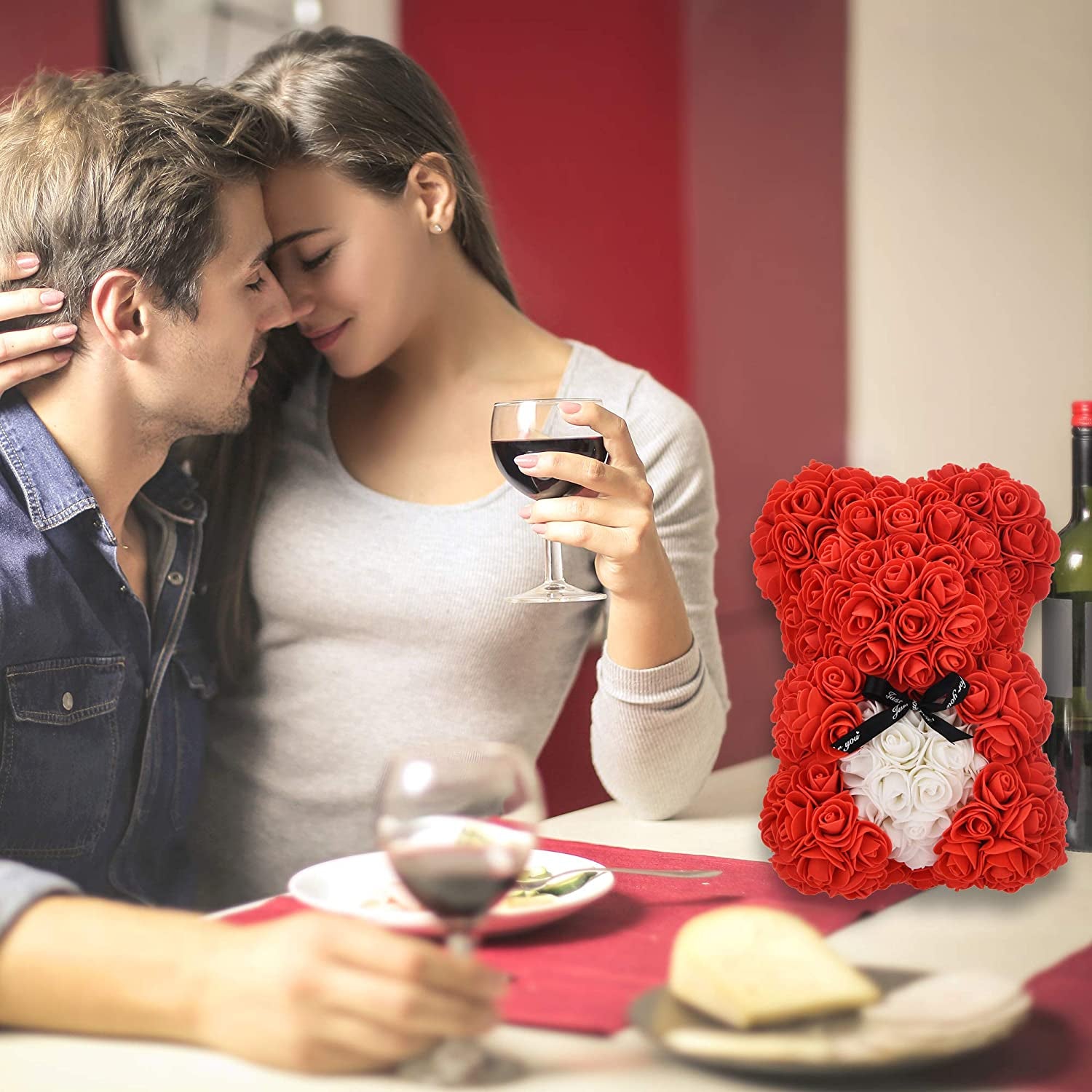 Mother'S Day Rose Teddy Bear Mothers Day Rose Bear Gifts Valentines Day Gifts for Her , Mother Day Women Gifts for Mom Anniversary Girlfriend Rose Flowers Gifts Mothers Teen Girls Birthday Gifts (Red)